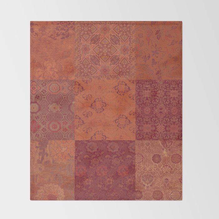 Vintage Bohemian Quilt in Burnt Orange Throw Blanket Gallery Image 2