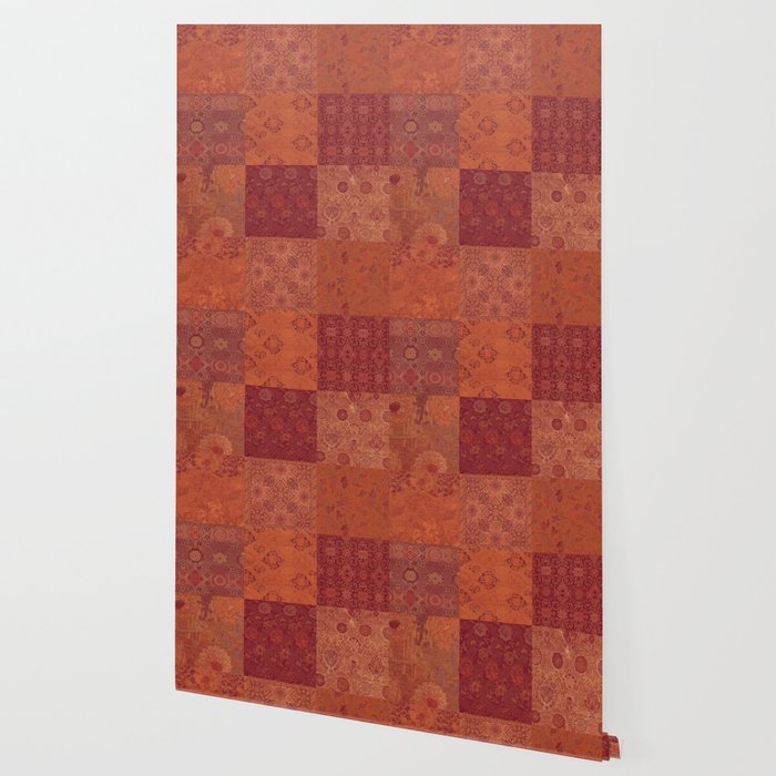 Vintage Bohemian Quilt in Burnt Orange Wallpaper Gallery Image 2