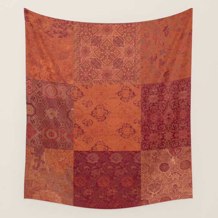 Vintage Bohemian Quilt in Burnt Orange Wall Tapestry