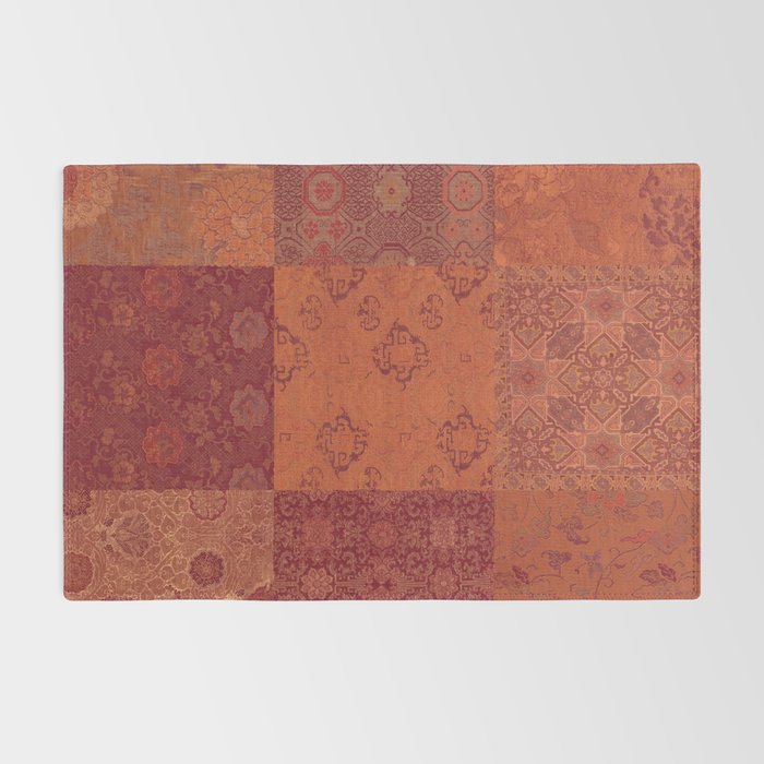 Vintage Bohemian Quilt in Burnt Orange Rug Gallery Image 2