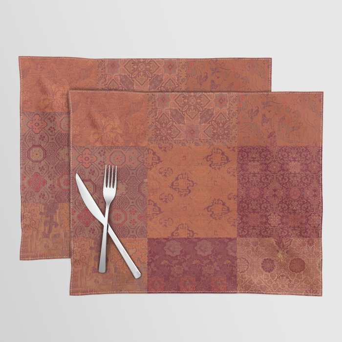 Vintage Bohemian Quilt in Burnt Orange Placemat Gallery Image 1