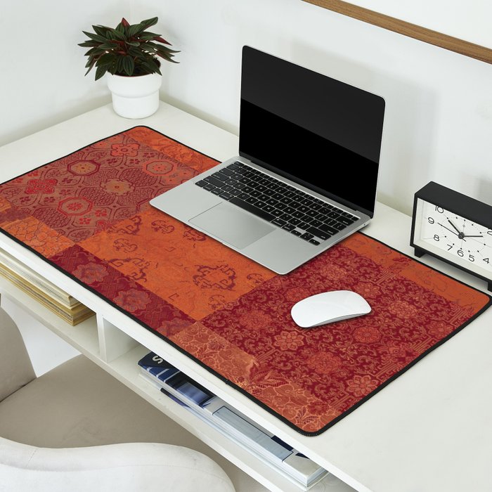 Vintage Bohemian Quilt in Burnt Orange Desk Mat Gallery Image 2