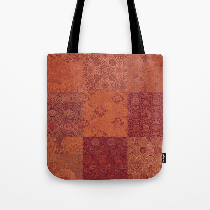 Vintage Bohemian Quilt in Burnt Orange Tote Bag Gallery Image 1