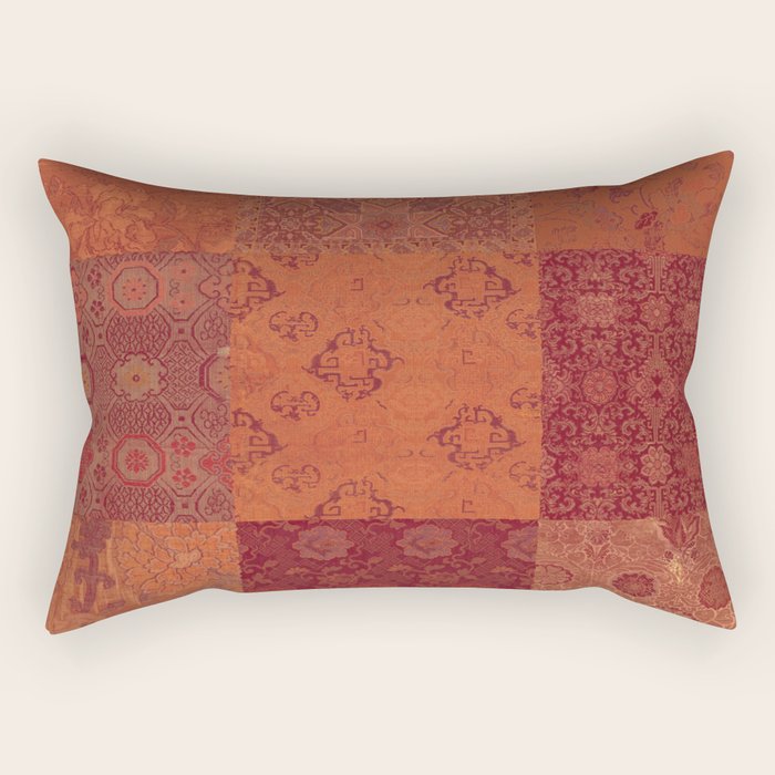 Vintage Bohemian Quilt in Burnt Orange Rectangular Pillow Gallery Image 1