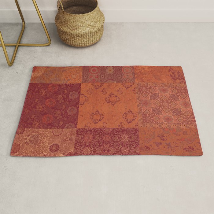 Vintage Bohemian Quilt in Burnt Orange Rug Gallery Image 1