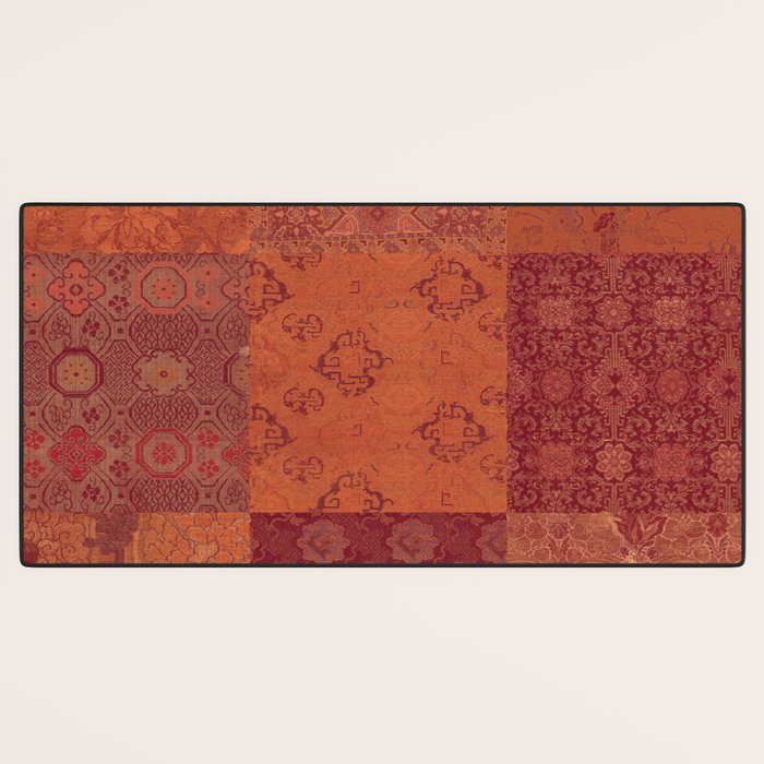 Vintage Bohemian Quilt in Burnt Orange Desk Mat Gallery Image 3
