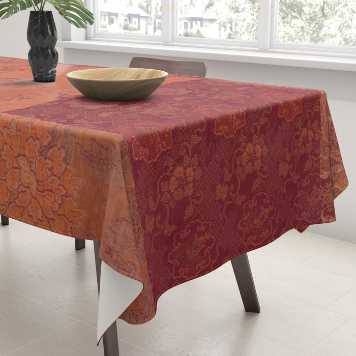Vintage Bohemian Quilt in Burnt Orange Tablecloth Gallery Image 3