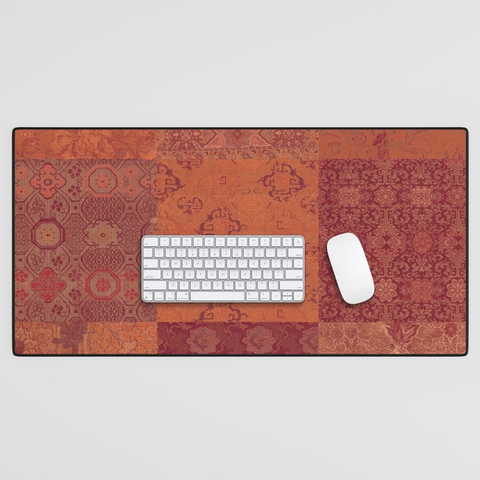 Vintage Bohemian Quilt in Burnt Orange Desk Mat Gallery Image 1