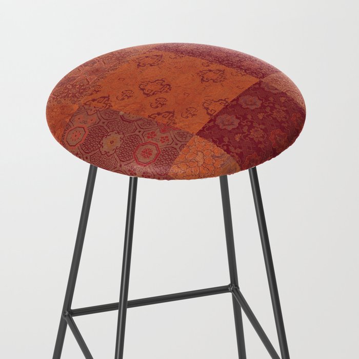 Vintage Bohemian Quilt in Burnt Orange Stool Gallery Image 2
