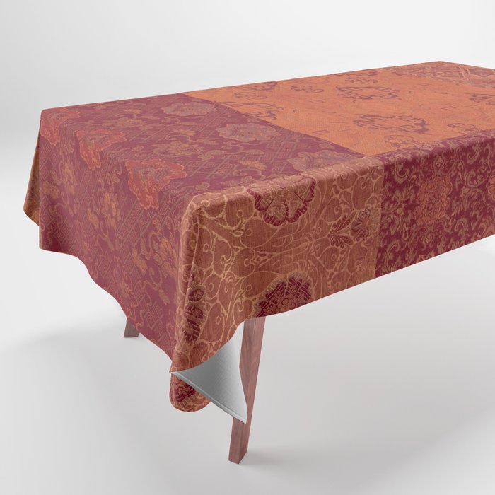 Vintage Bohemian Quilt in Burnt Orange Tablecloth Gallery Image 1