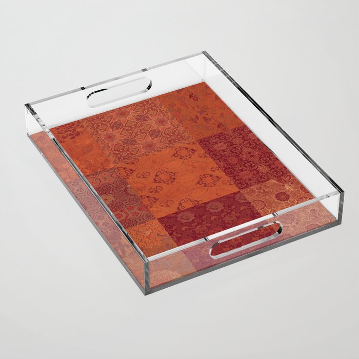 Vintage Bohemian Quilt in Burnt Orange Acrylic Tray Gallery Image 1