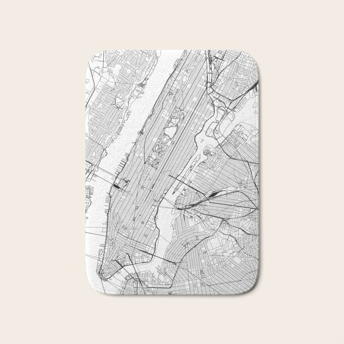 New York City White Map Bath Mat Gallery Image 1