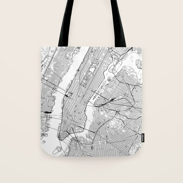 New York City White Map Tote Bag Gallery Image 1