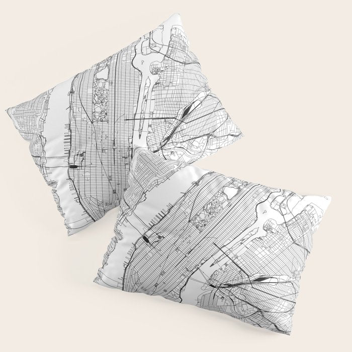 New York City White Map Pillow Sham Gallery Image 1