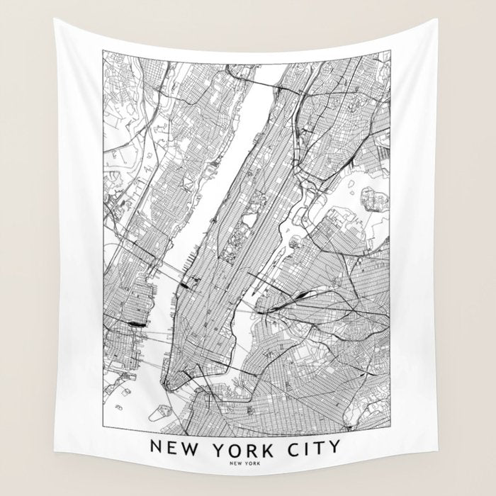 New York City White Map Wall Tapestry Gallery Image 4