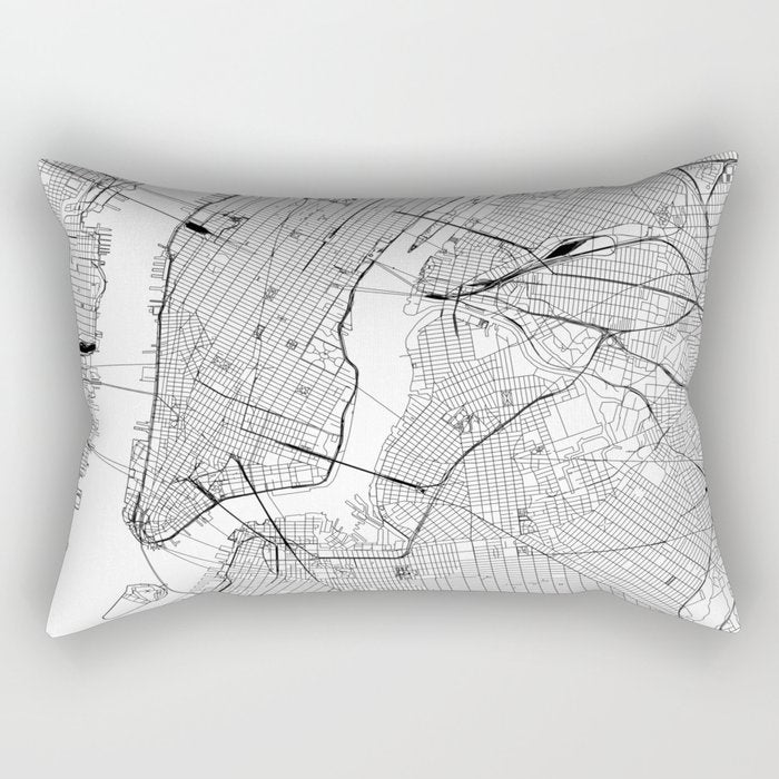 New York City White Map Rectangular Pillow Gallery Image 2
