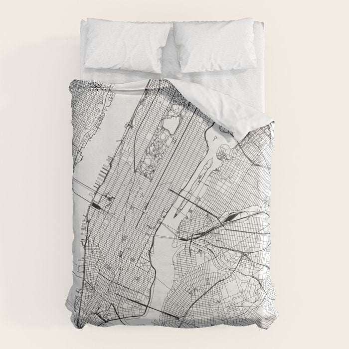 New York City White Map Duvet Cover Gallery Image 1