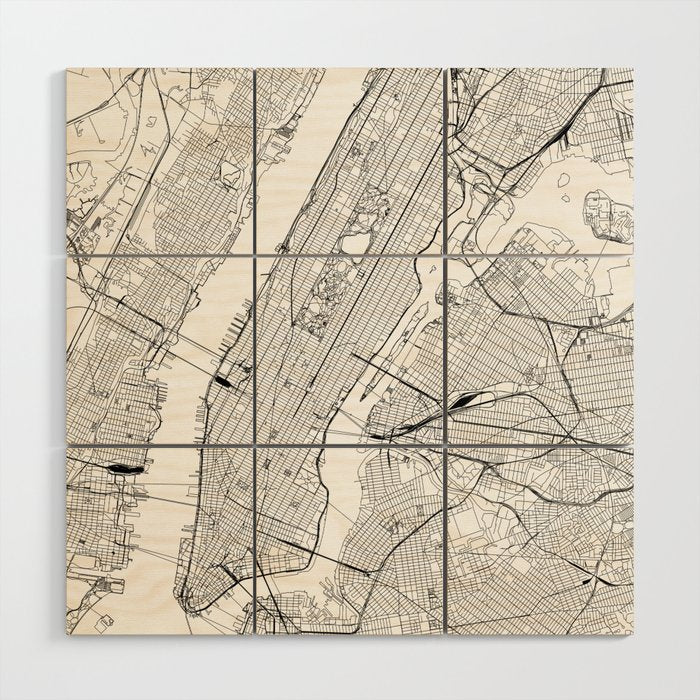 New York City White Map Wood Wall Art Gallery Image 1