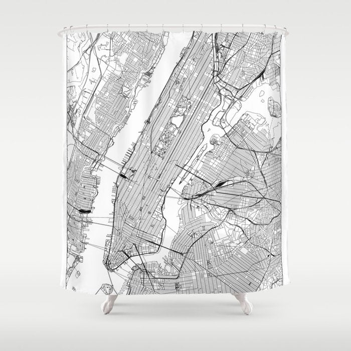 New York City White Map Shower Curtain Gallery Image 1