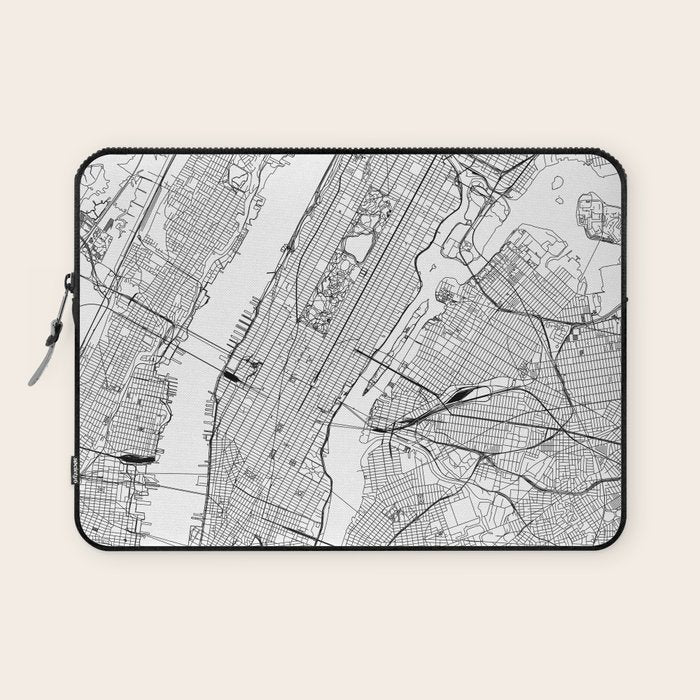 New York City White Map Laptop Sleeve Gallery Image 1