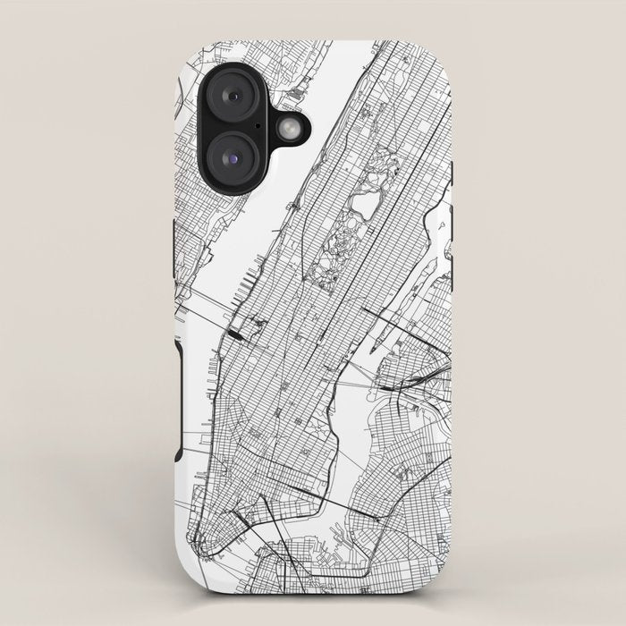 New York City White Map iPhone Case Gallery Image 1