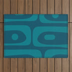 Mid Century Modern Piquet Abstract Pattern Blue Teal Outdoor Rug Gallery Image 1