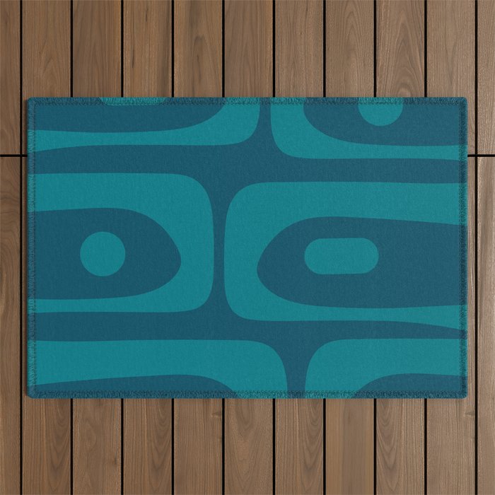 Mid Century Modern Piquet Abstract Pattern Blue Teal Outdoor Rug Gallery Image 1