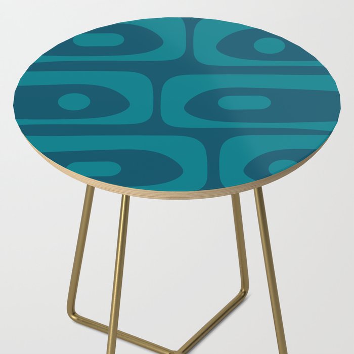 Mid Century Modern Piquet Abstract Pattern Blue Teal Side Table Gallery Image 2