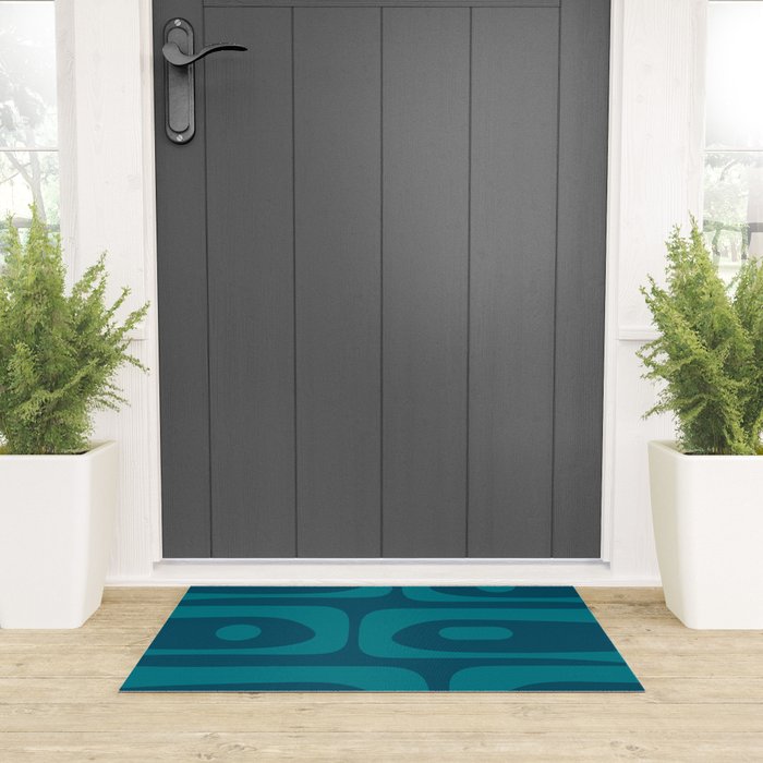 Mid Century Modern Piquet Abstract Pattern Blue Teal Welcome Mat Gallery Image 3