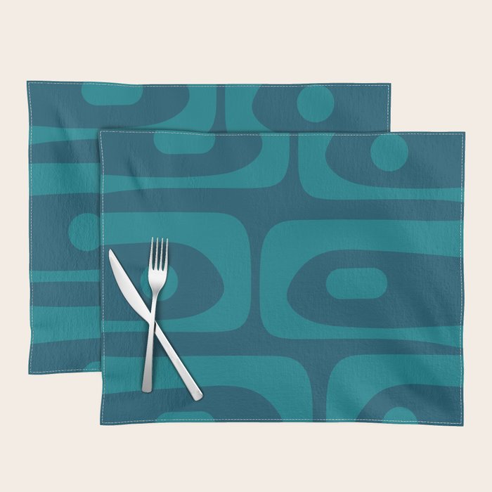 Mid Century Modern Piquet Abstract Pattern Blue Teal Placemat Gallery Image 1