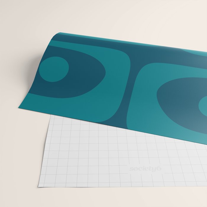 Mid Century Modern Piquet Abstract Pattern Blue Teal Wrapping Paper Gallery Image 2
