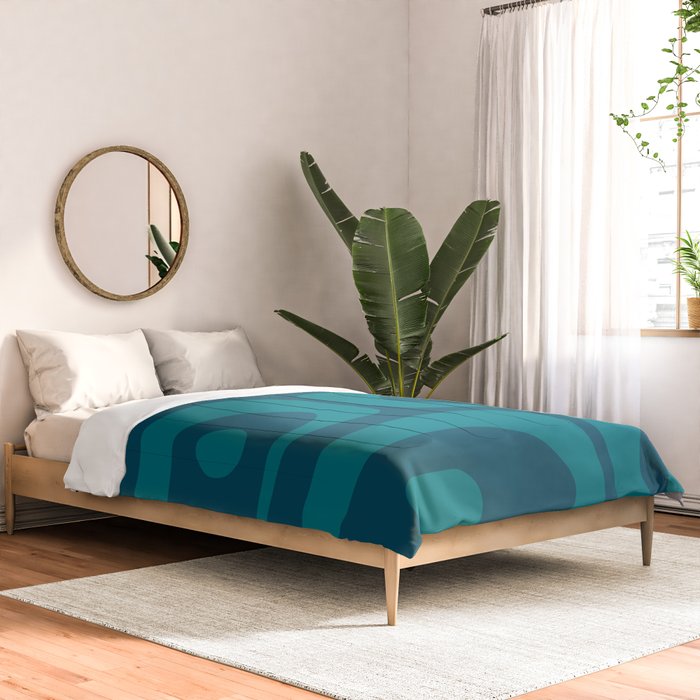 Mid Century Modern Piquet Abstract Pattern Blue Teal Comforter Gallery Image 2