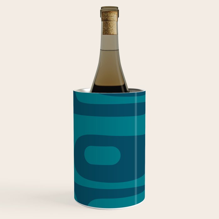 Mid Century Modern Piquet Abstract Pattern Blue Teal Wine Chiller Gallery Image 3