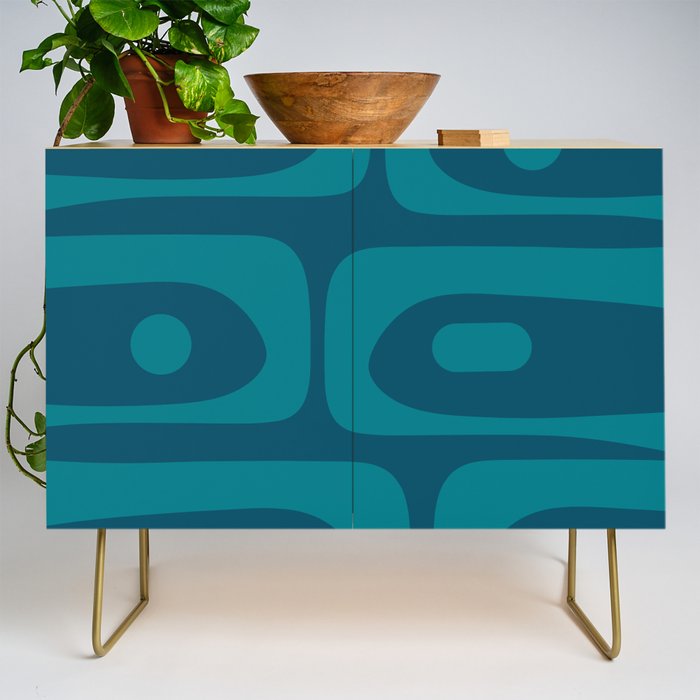 Mid Century Modern Piquet Abstract Pattern Blue Teal Credenza Gallery Image 1