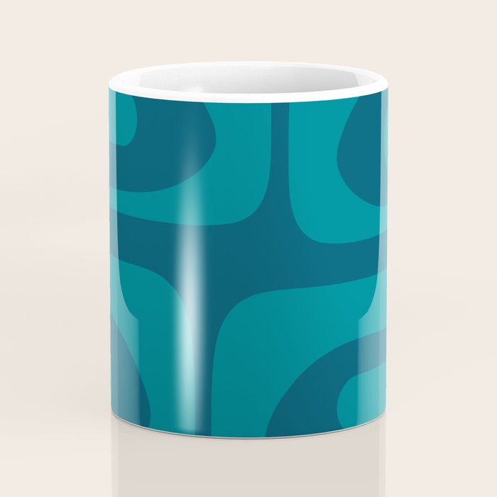 Mid Century Modern Piquet Abstract Pattern Blue Teal Coffee Mug Gallery Image 4