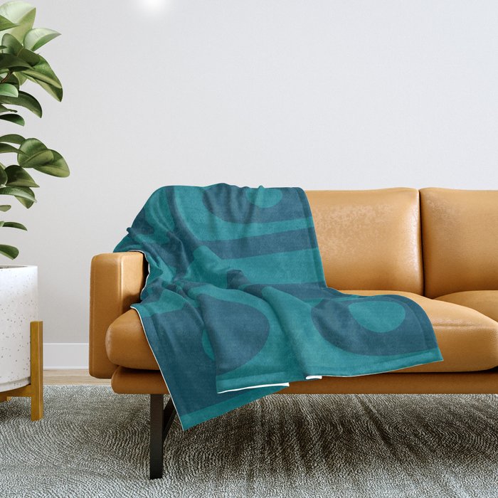 Mid Century Modern Piquet Abstract Pattern Blue Teal Throw Blanket Gallery Image 1