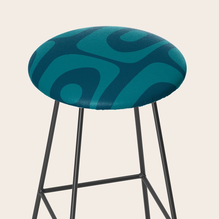 Mid Century Modern Piquet Abstract Pattern Blue Teal Stool Gallery Image 2