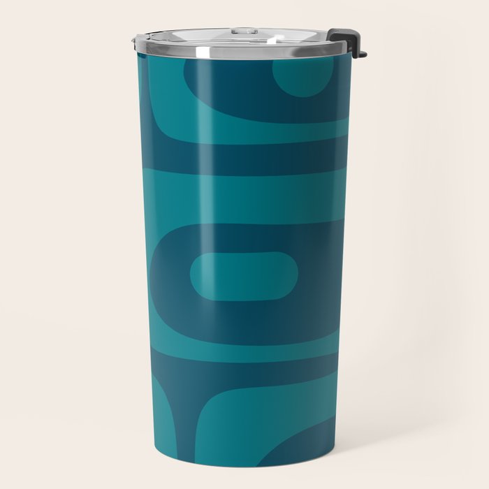 Mid Century Modern Piquet Abstract Pattern Blue Teal Travel Mug Gallery Image 2