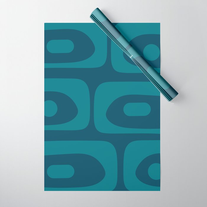 Mid Century Modern Piquet Abstract Pattern Blue Teal Wrapping Paper Gallery Image 1
