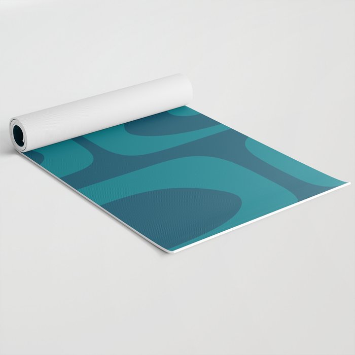 Mid Century Modern Piquet Abstract Pattern Blue Teal Yoga Mat Gallery Image 2