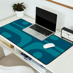 Mid Century Modern Piquet Abstract Pattern Blue Teal Desk Mat Gallery Image 2