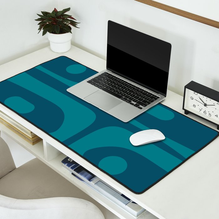 Mid Century Modern Piquet Abstract Pattern Blue Teal Desk Mat Gallery Image 2