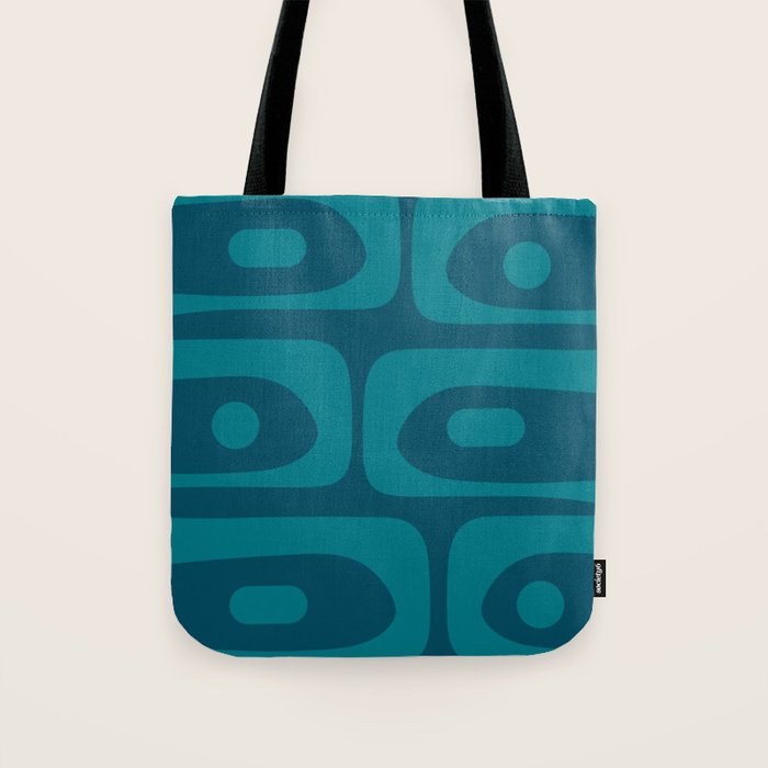 Mid Century Modern Piquet Abstract Pattern Blue Teal Tote Bag Gallery Image 1