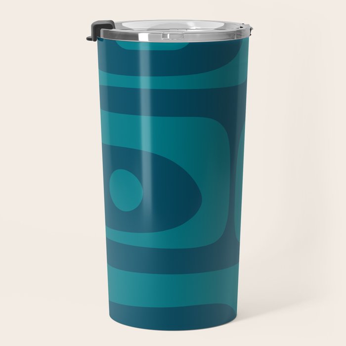 Mid Century Modern Piquet Abstract Pattern Blue Teal Travel Mug Gallery Image 3