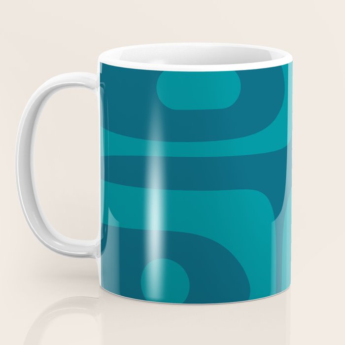 Mid Century Modern Piquet Abstract Pattern Blue Teal Coffee Mug Gallery Image 3