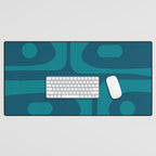 Mid Century Modern Piquet Abstract Pattern Blue Teal Desk Mat Gallery Image 1
