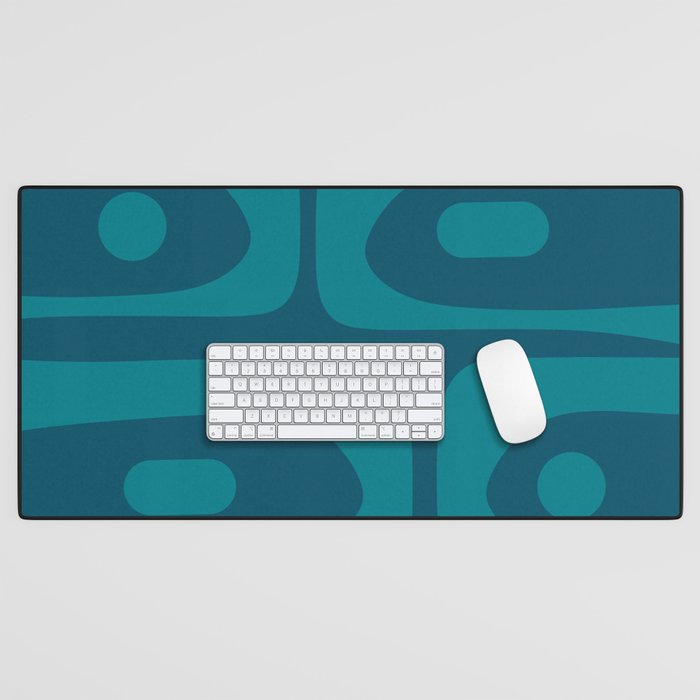 Mid Century Modern Piquet Abstract Pattern Blue Teal Desk Mat Gallery Image 1