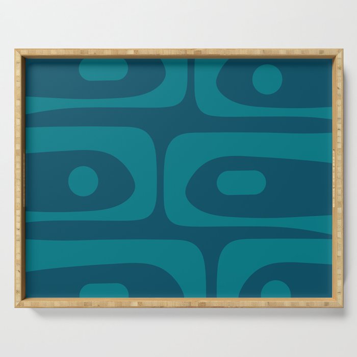 Mid Century Modern Piquet Abstract Pattern Blue Teal Serving Tray Gallery Image 1