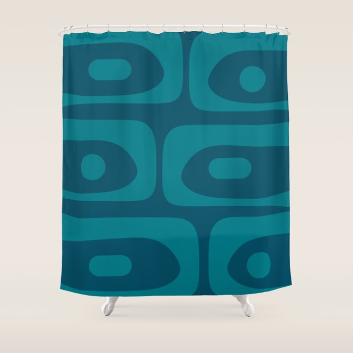 Mid Century Modern Piquet Abstract Pattern Blue Teal Shower Curtain Gallery Image 1