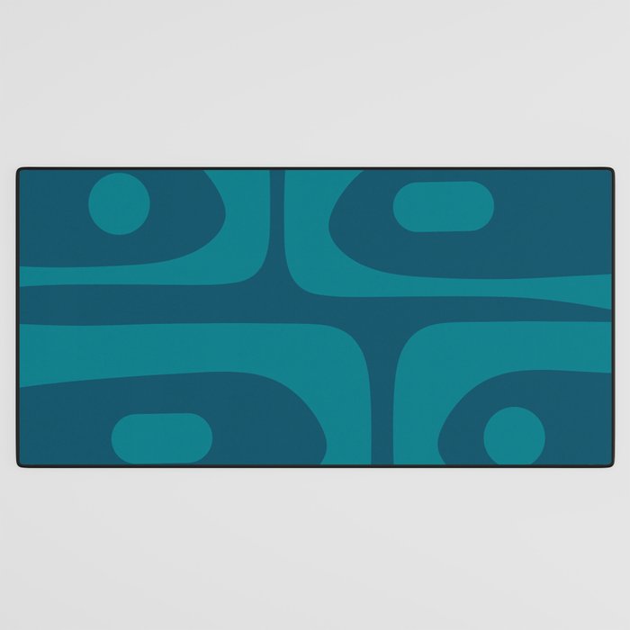 Mid Century Modern Piquet Abstract Pattern Blue Teal Desk Mat Gallery Image 3